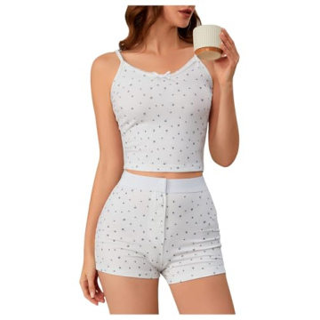 SOLY HUX Women's Floral Lace Pajama Set - Soft Lounge & Sleepwear