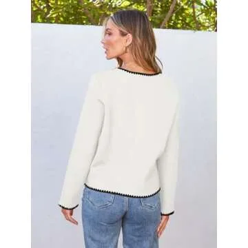 LILLUSORY Womens Cardigan Sweater Fall Outfits Clothes Fashion Trendy 2024 Jacket Blazer Lady Outerwear Button Down Lightweight Coat White M