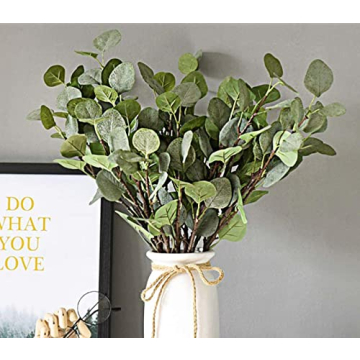 Artificial Eucalyptus Stems Leaves 6 Pcs Straight Silver Dollar Eucalyptus Leaf Silk Greenery Bushes Plastic Plants Floral Faux Greenery Stems for Party Wedding Home Decor(Grey Green)