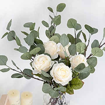 Artificial Eucalyptus Stems Leaves 6 Pcs Straight Silver Dollar Eucalyptus Leaf Silk Greenery Bushes Plastic Plants Floral Faux Greenery Stems for Party Wedding Home Decor(Grey Green)