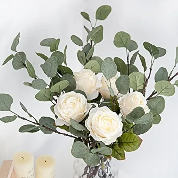 Artificial Eucalyptus Stems Leaves 6 Pcs Straight Silver Dollar Eucalyptus Leaf Silk Greenery Bushes Plastic Plants Floral Faux Greenery Stems for Party Wedding Home Decor(Grey Green)