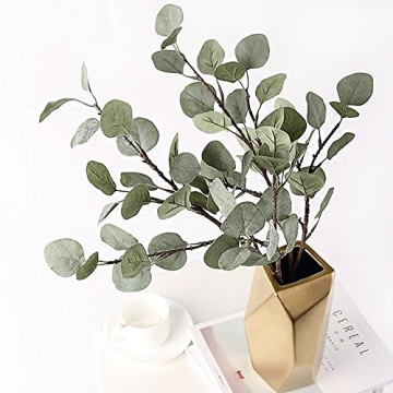 Artificial Eucalyptus Stems Leaves 6 Pcs Straight Silver Dollar Eucalyptus Leaf Silk Greenery Bushes Plastic Plants Floral Faux Greenery Stems for Party Wedding Home Decor(Grey Green)