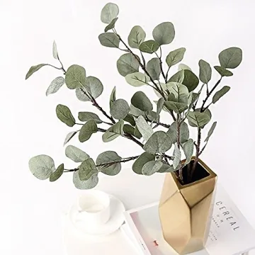 Artificial Eucalyptus Stems Leaves 6 Pcs Straight Silver Dollar Eucalyptus Leaf Silk Greenery Bushes Plastic Plants Floral Faux Greenery Stems for Party Wedding Home Decor(Grey Green)