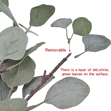 Artificial Eucalyptus Stems Leaves 6 Pcs Straight Silver Dollar Eucalyptus Leaf Silk Greenery Bushes Plastic Plants Floral Faux Greenery Stems for Party Wedding Home Decor(Grey Green)