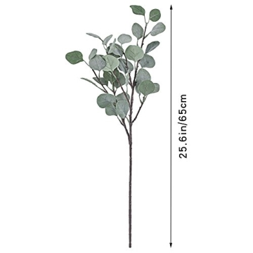Artificial Eucalyptus Stems Leaves 6 Pcs Straight Silver Dollar Eucalyptus Leaf Silk Greenery Bushes Plastic Plants Floral Faux Greenery Stems for Party Wedding Home Decor(Grey Green)