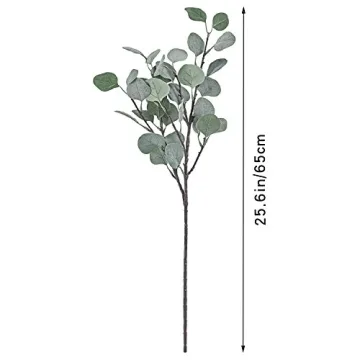 Artificial Eucalyptus Stems Leaves 6 Pcs Straight Silver Dollar Eucalyptus Leaf Silk Greenery Bushes Plastic Plants Floral Faux Greenery Stems for Party Wedding Home Decor(Grey Green)