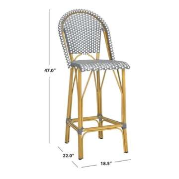 SAFAVIEH PAT4008A Collection Ford Navy and White Indoor/Outdoor Stacking French Bistro Bar Stool