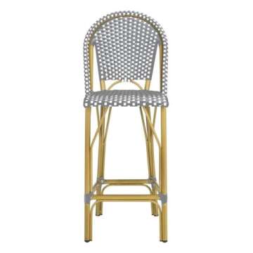 SAFAVIEH PAT4008A Collection Ford Navy and White Indoor/Outdoor Stacking French Bistro Bar Stool