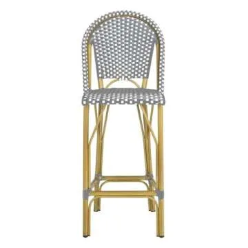 SAFAVIEH PAT4008A Collection Ford Navy and White Indoor/Outdoor Stacking French Bistro Bar Stool