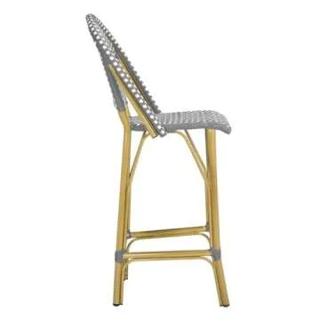 SAFAVIEH PAT4008A Collection Ford Navy and White Indoor/Outdoor Stacking French Bistro Bar Stool