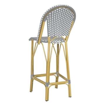 SAFAVIEH PAT4008A Collection Ford Navy and White Indoor/Outdoor Stacking French Bistro Bar Stool