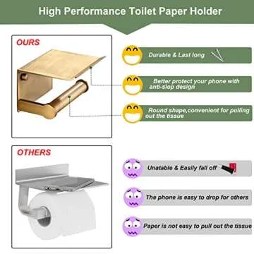 LuDoDo Gold Toilet Paper Holder with Phone Shelf,Toilet Paper Roll Holder with Storage Shelf,Wall Mounted for Bathroom (Antique Brass)