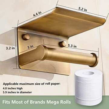 LuDoDo Gold Toilet Paper Holder with Phone Shelf,Toilet Paper Roll Holder with Storage Shelf,Wall Mounted for Bathroom (Antique Brass)