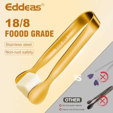 EDDEAS 12 PCS Small Serving Tongs, 4.3" Mini Gold Tongs, Gold Kitchen Tongs for Serving Food, Coffee...