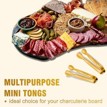 EDDEAS 12 PCS Small Serving Tongs, 4.3" Mini Gold Tongs, Gold Kitchen Tongs for Serving Food, Coffee Bar, Tea Party, Desserts Party and Ice Bucket