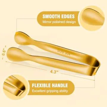 EDDEAS 12 PCS Small Serving Tongs, 4.3" Mini Gold Tongs, Gold Kitchen Tongs for Serving Food, Coffee Bar, Tea Party, Desserts Party and Ice Bucket