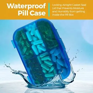 Pill Organizer Case - (Pack of 2) Portable 6 Compartment Daily Travel Medicine Reminder Box for Your Pills, Medications, Supplements, Vitamins and Fish Oils, Blue