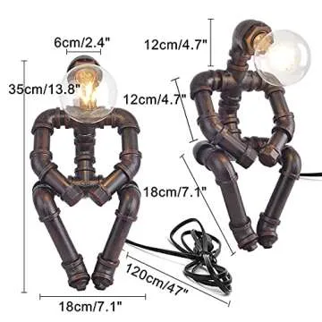 EFINEHOME Water Pipe Table Lamp Robot Style- Retro Industrial Table Light- Antique Steampunk Metal Desk Lamp Bedside Lighting Fixture for Office, Reading Kids Room, Cafe Bar (Rust-Style B)