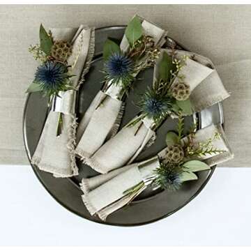 Solino Home Fringe Linen Dinner Napkins 20 x 20 Inch - 100% Pure Linen Natural Cloth Napkins Set of 4 for Spring, Easter - Handcrafted and Machine Washable