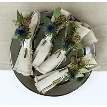 Solino Home Fringe Linen Dinner Napkins 20 x 20 Inch - 100% Pure Linen Natural Cloth Napkins Set of 4 for Spring, Easter - Handcrafted and Machine Washable