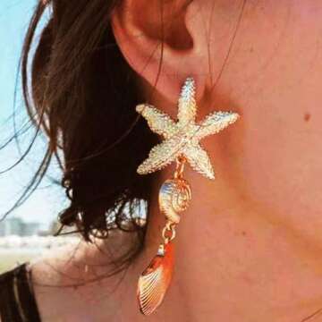 Bemous Gold Shell Dangle Earrings Starfish Earrings Ocean Jewelry Earring for Women