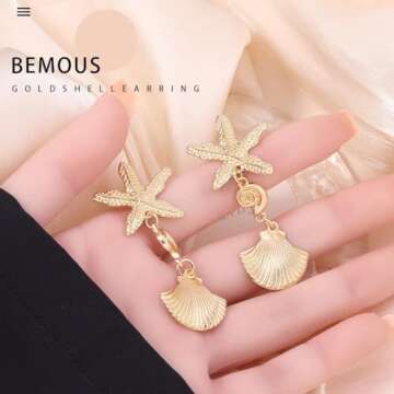Bemous Gold Shell Dangle Earrings Starfish Earrings Ocean Jewelry Earring for Women