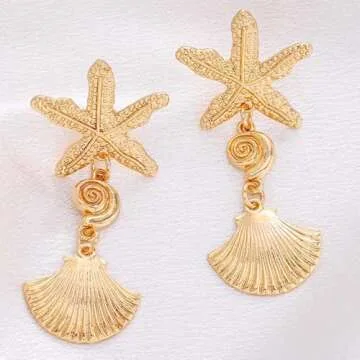 Bemous Gold Shell Dangle Earrings Starfish Earrings Ocean Jewelry Earring for Women