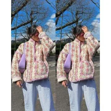 VAOYIU Women's Floral Puffer Jacket Cropped Vintage Printed Cardigan Lightweight Open Front Padded Quilted Coats(Purple-M)