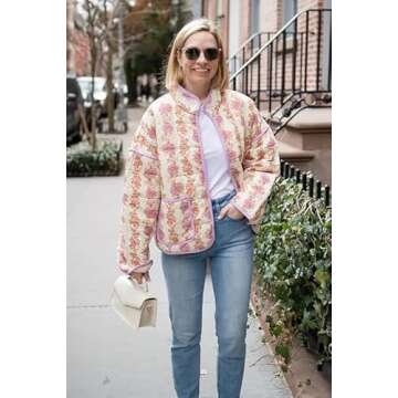 VAOYIU Women's Floral Puffer Jacket Cropped Vintage Printed Cardigan Lightweight Open Front Padded Quilted Coats(Purple-M)