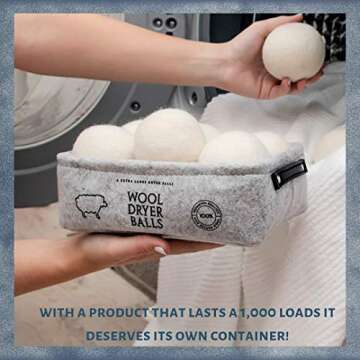 Wool Dryer Balls XL 6 Pack, Comes with Felt Container and Cotton Bag, Anti Static Organic Fabric Softener Substitute for Dryer Sheets, Speeds Up Dry Time to Cut Energy Costs, 100% New Zealand Wool