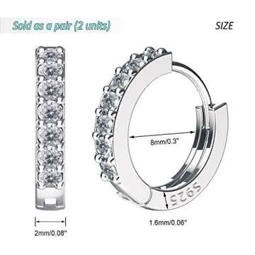 SWEETV 925 Sterling Silver Small Hoop Earrings for Women-Tiny Small Huggie Hoop Earrings Cubic Zirconia,-Suitable for age 15+,Silver