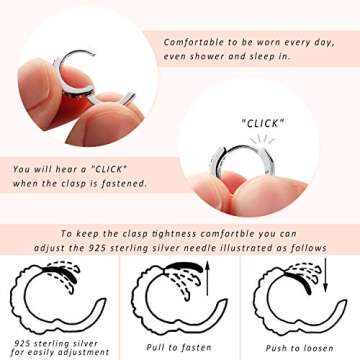 SWEETV 925 Sterling Silver Small Hoop Earrings for Women-Tiny Small Huggie Hoop Earrings Cubic Zirconia,-Suitable for age 15+,Silver