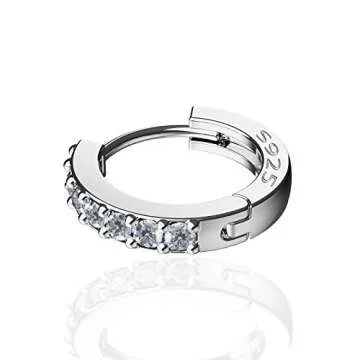SWEETV 925 Sterling Silver Small Hoop Earrings for Women-Tiny Small Huggie Hoop Earrings Cubic Zirconia,-Suitable for age 15+,Silver