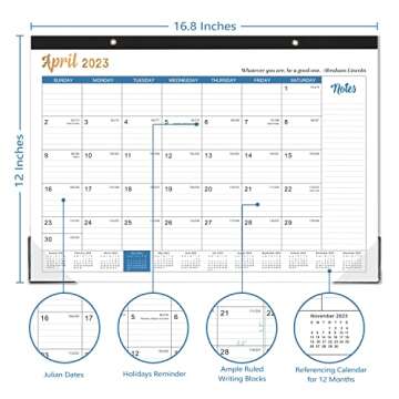 Desk Calendar 2023-12 Monthly Desk/Wall Calendar 2-in-1, Jan.2023 - Dec.2023, 16.8" x 12", 2023 Desk Calendar with Thick Paper, Corner Protectors, Large Ruled Blocks - Wise Quatotaions