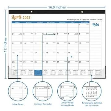 Desk Calendar 2023-12 Monthly Desk/Wall Calendar 2-in-1, Jan.2023 - Dec.2023, 16.8" x 12", 2023 Desk Calendar with Thick Paper, Corner Protectors, Large Ruled Blocks - Wise Quatotaions