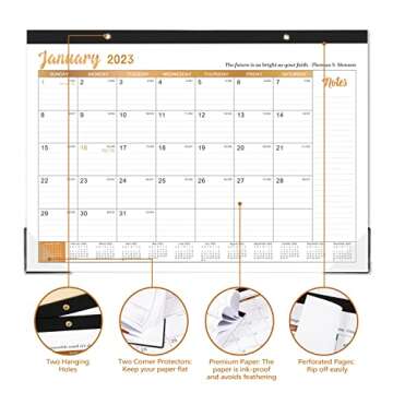 Desk Calendar 2023-12 Monthly Desk/Wall Calendar 2-in-1, Jan.2023 - Dec.2023, 16.8" x 12", 2023 Desk Calendar with Thick Paper, Corner Protectors, Large Ruled Blocks - Wise Quatotaions