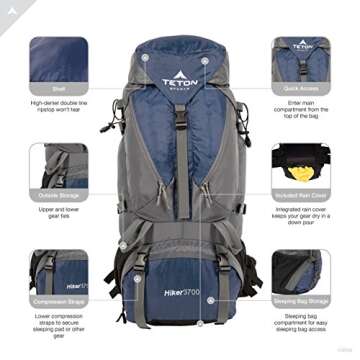 TETON Sports Hiker 3700 Ultralight Internal Frame High-Performance Backpack for Hiking, Camping, Travel, and Outdoor Activities; 60L, Navy