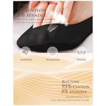 No Show Socks Womens Ultra Low Cut Liner Non Slip Socks for Women Footies Socks Invisible Socks for Flat Boat Black and Nude 7.5-9 No Shoes Thin Sock Dress Heel Sock Cotton Nylon No See Ballet Short