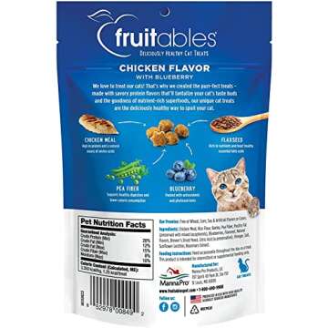 Fruitables Cat Treats – Crunchy Treats For Cats – Healthy Low Calorie Treats Packed with Protein – Free of Wheat, Corn and Soy – Made with Real Chicken with Blueberry – 2.5 Ounces
