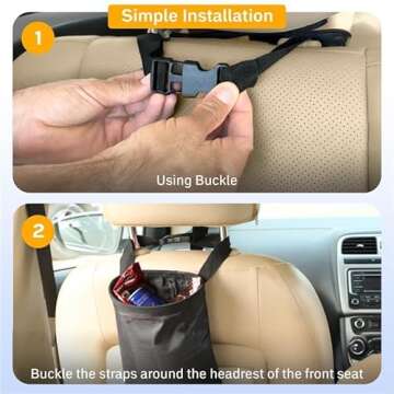 EcoNour Car Trash Can (2 Pack) | Car Trash Bag Hanging with Elastic Opening & Easy Mount | Car Garbage Can with Waterproof Oxford Material | Cute Car Accessories for Camping, Traveling & Outdoor