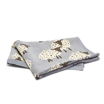 Two's Company Counting Sheep Blanket, Cotton 31 inches by 39 inches