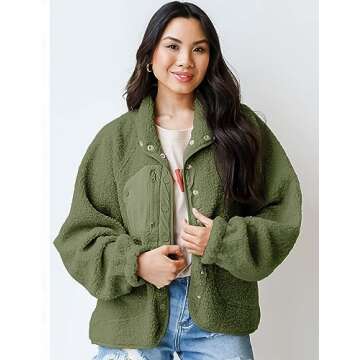 Aoang Womens Winter Coats Casual Lapel Long Sleeve Fleece Faux Fur Jacket Army Green,X-Large