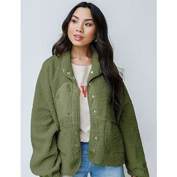 Aoang Womens Winter Coats Casual Lapel Long Sleeve Fleece Faux Fur Jacket Army Green,X-Large