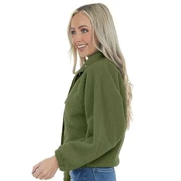 Aoang Womens Winter Coats Casual Lapel Long Sleeve Fleece Faux Fur Jacket Army Green,X-Large