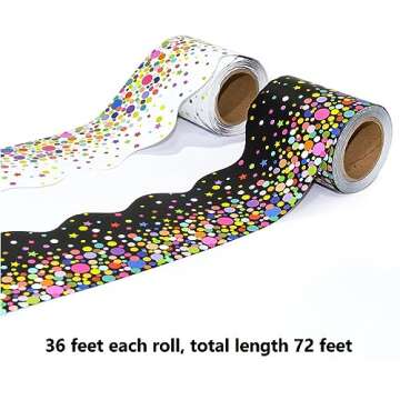 72 Feet Bulletin Board Borders - 2 Rolls Confetti Scalloped Border Trim for Classroom Decoration