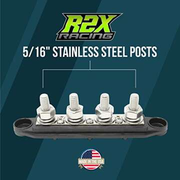 4 Post Power Distribution Block Bus Bar with Cover - Made in The USA - 250 Amp Rating - Marine, Auto...