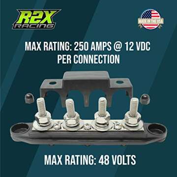 4 Post Power Distribution Block Bus Bar with Cover - Made in The USA - 250 Amp Rating - Marine, Automotive, and Solar Wiring (5/16" - Black)