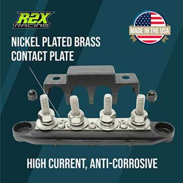 4 Post Power Distribution Block Bus Bar with Cover - Made in The USA - 250 Amp Rating - Marine, Automotive, and Solar Wiring (5/16" - Black)