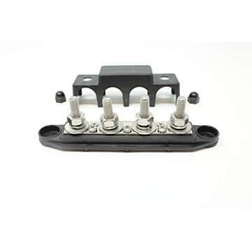 4 Post Power Distribution Block Bus Bar with Cover - Made in The USA - 250 Amp Rating - Marine, Automotive, and Solar Wiring (5/16" - Black)