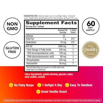 MegaRed Antarctic Krill Oil 1000mg, Omega 3 Fatty Acid Supplement, Ultra Concentrate EPA & DHA Softgels, Antioxidant Astaxanthin, Heart Health Supplement With No Fish Oil Aftertaste, 60ct